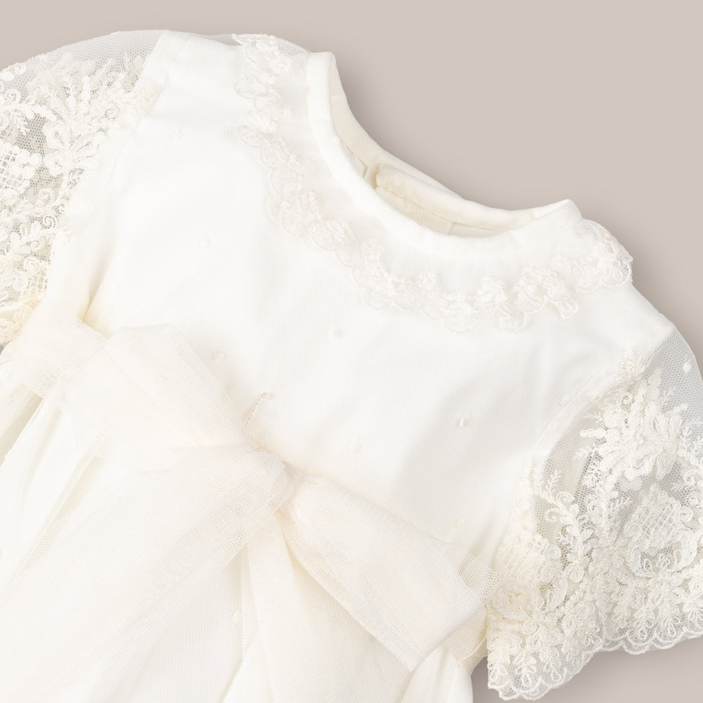 romper Baptism with tulle cape