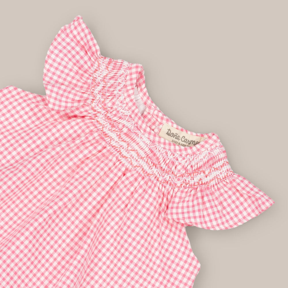 Vestido de bebê com tapa-fralda bebê Smock Ninfa