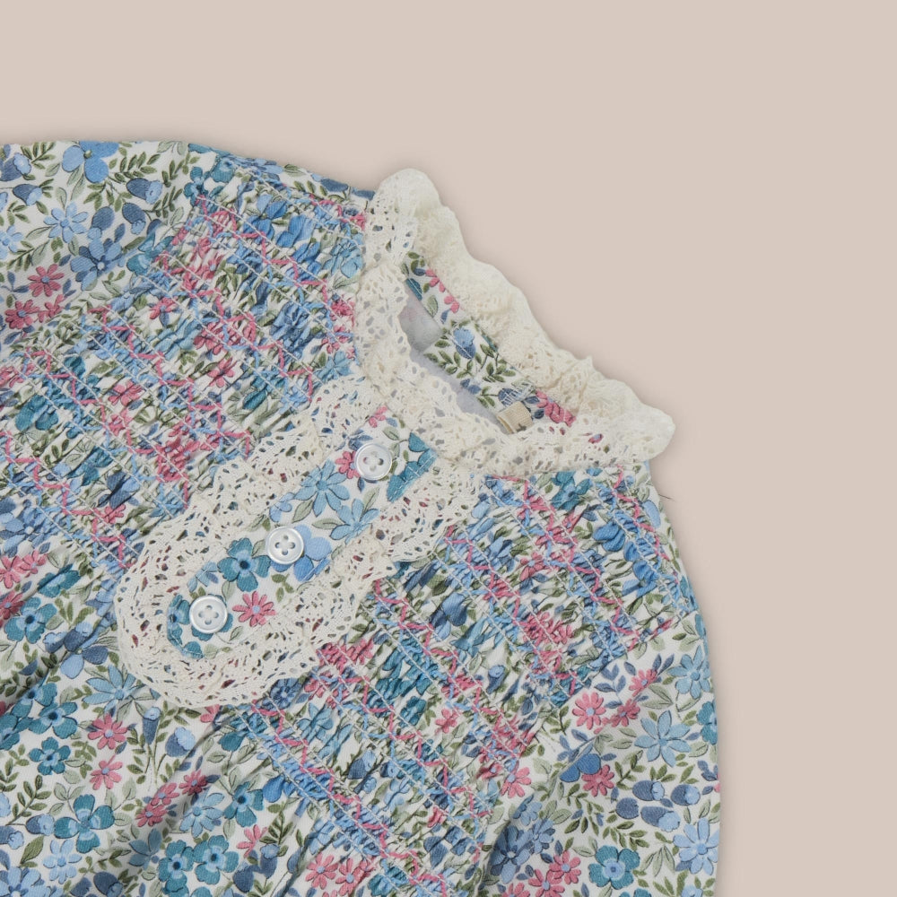 Vestido de bebê com tapa-fralda Belma Azul
