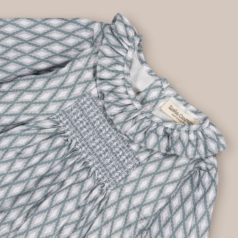 Vestito Ragazza Smock Rombo verde