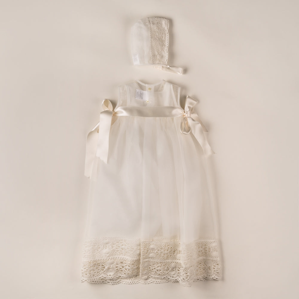 Christening gown Baptism with Puntilla Capota
