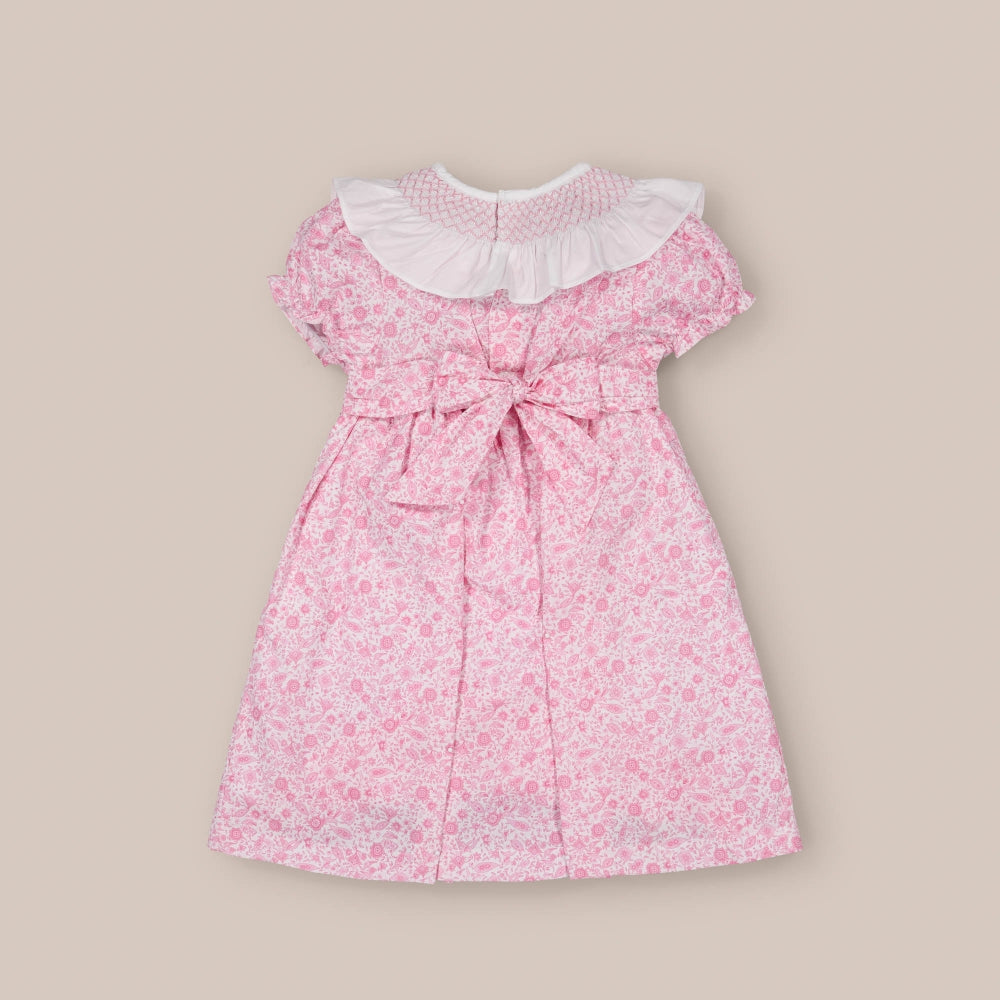 Vestido com Folhos em Pano de Lã Rosa