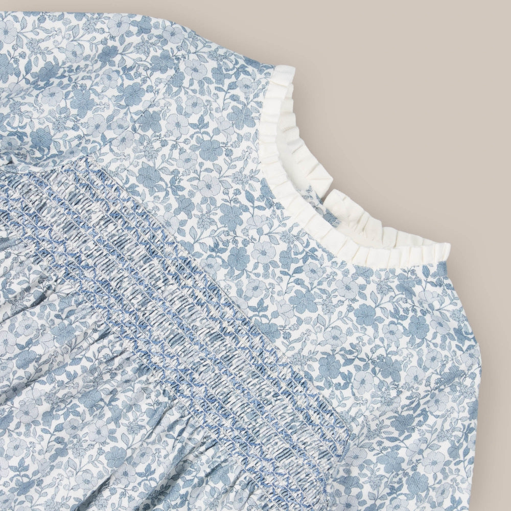 Baby dress set Smock Blue Tea