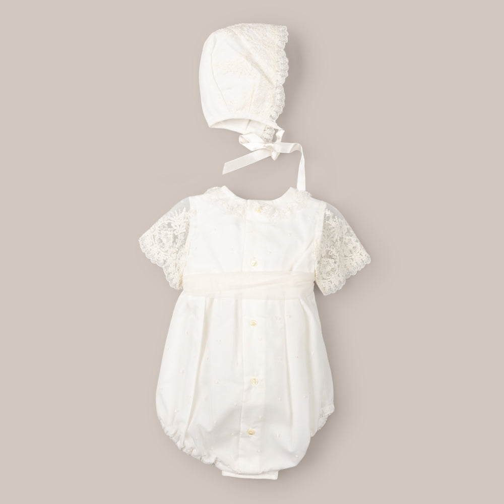 Barboteuse de baptême avec Capot tulle