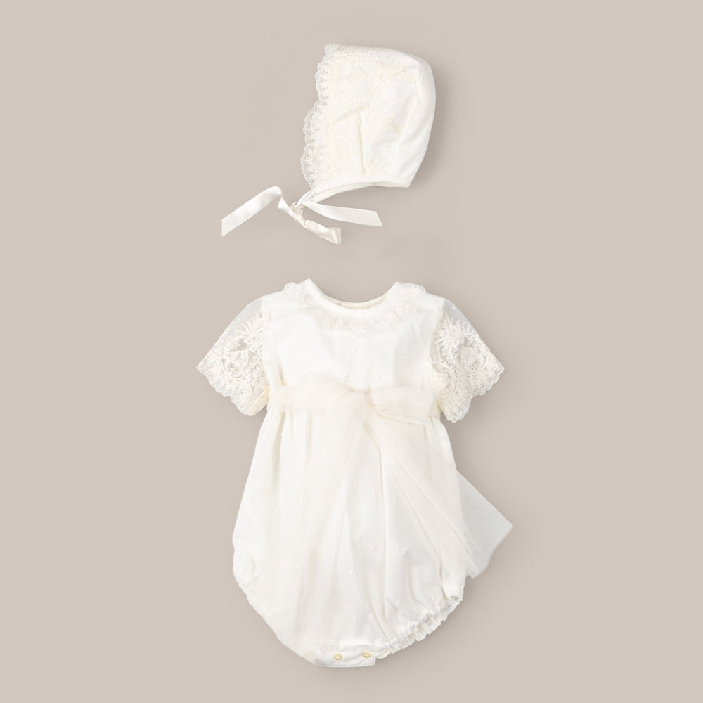 Romper Of christening with Bonnet tulle