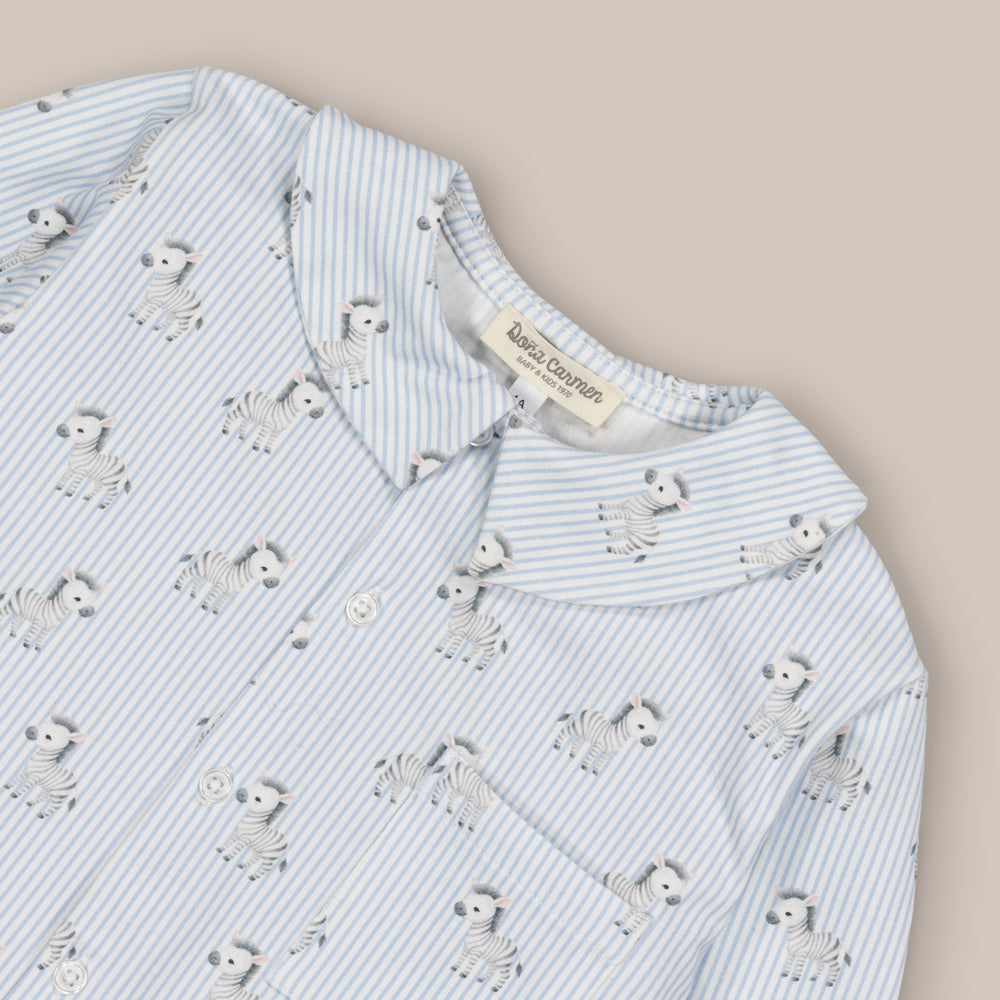 Pyjama en coton bleu zèbre