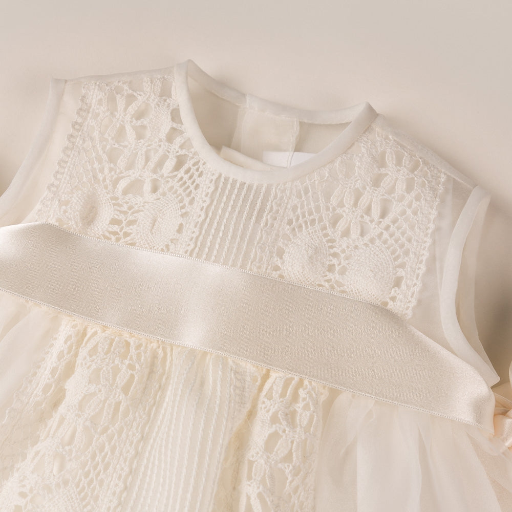 Christening gown Baptism with Puntilla Capota