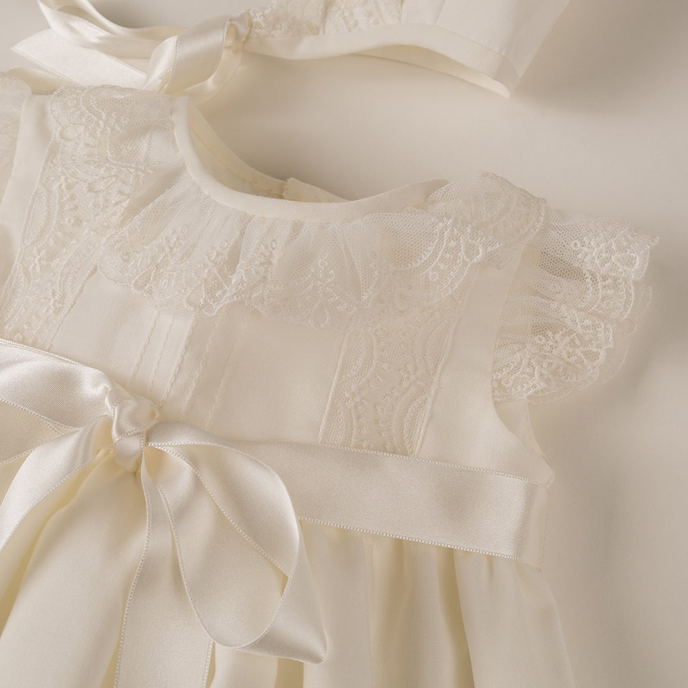 Long Baby Dress Of christening with Bonnet Entredos