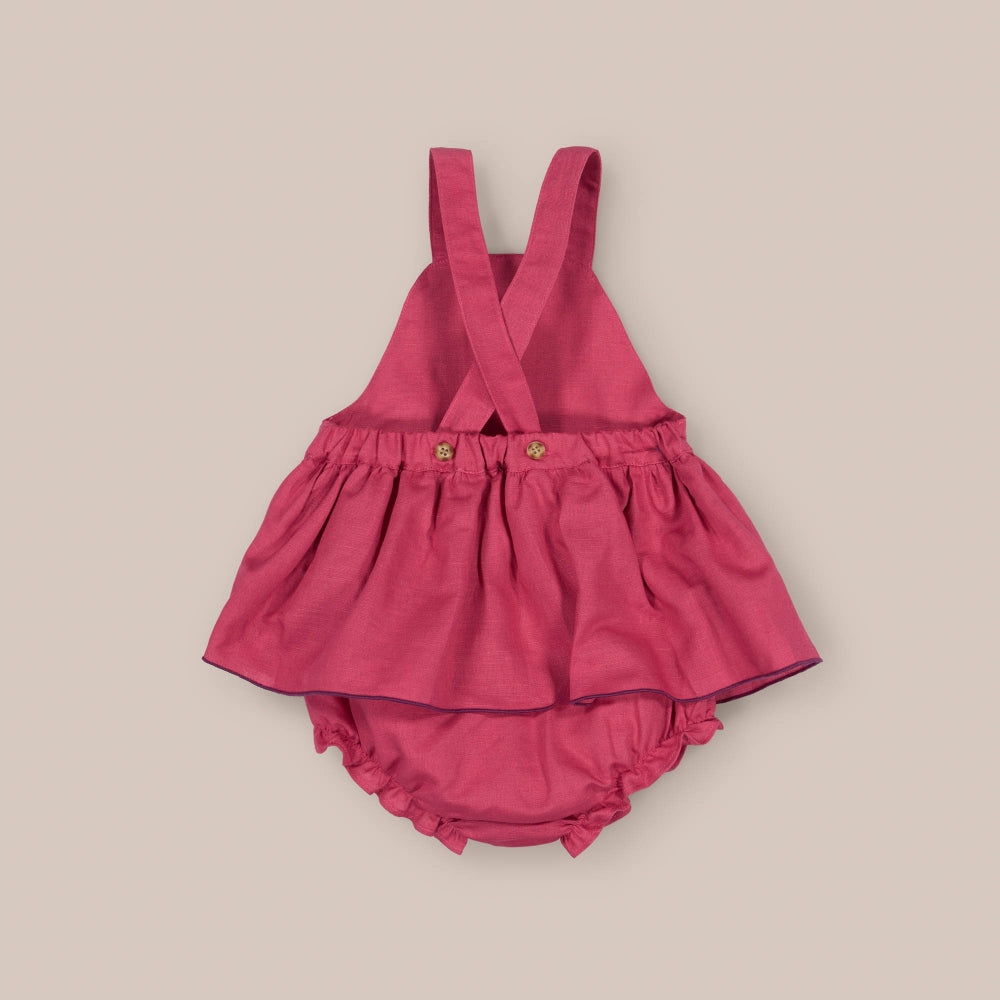 Salopette à volants en lin magenta