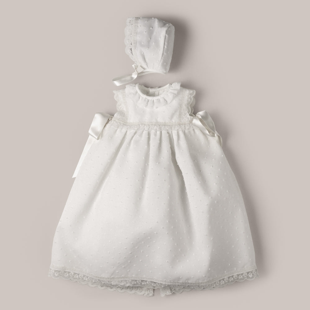 Long Baby Dress Of christening Plumeti With Bonnet
