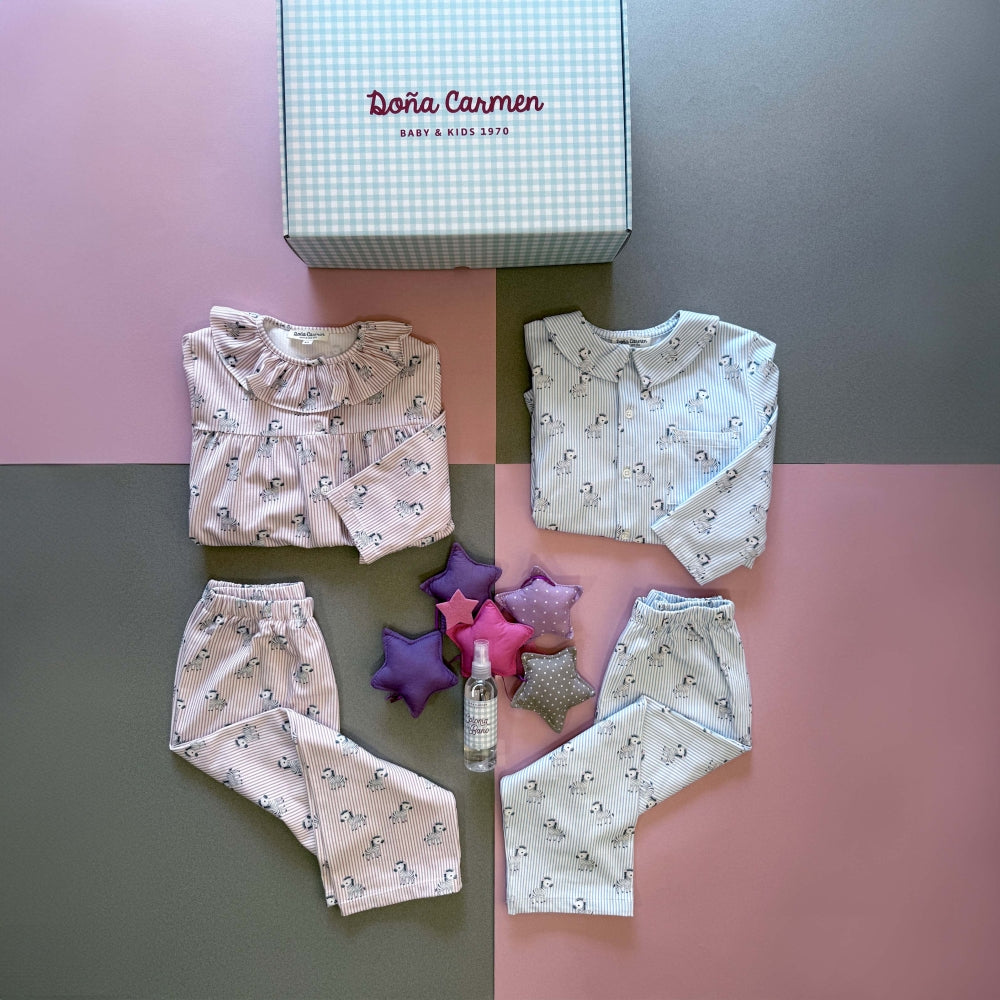 Pyjama en coton bleu zèbre