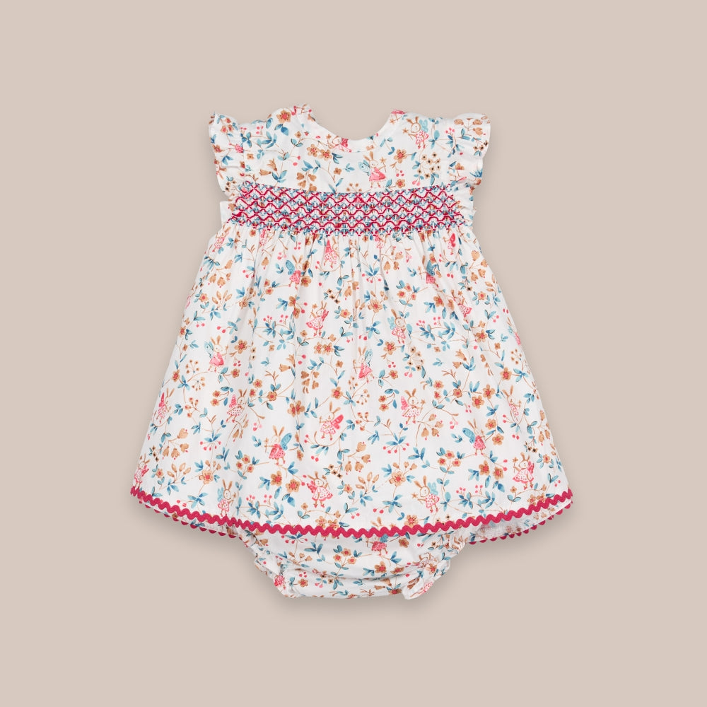 Vestido de bebê com tapa-fralda Smock Fadas