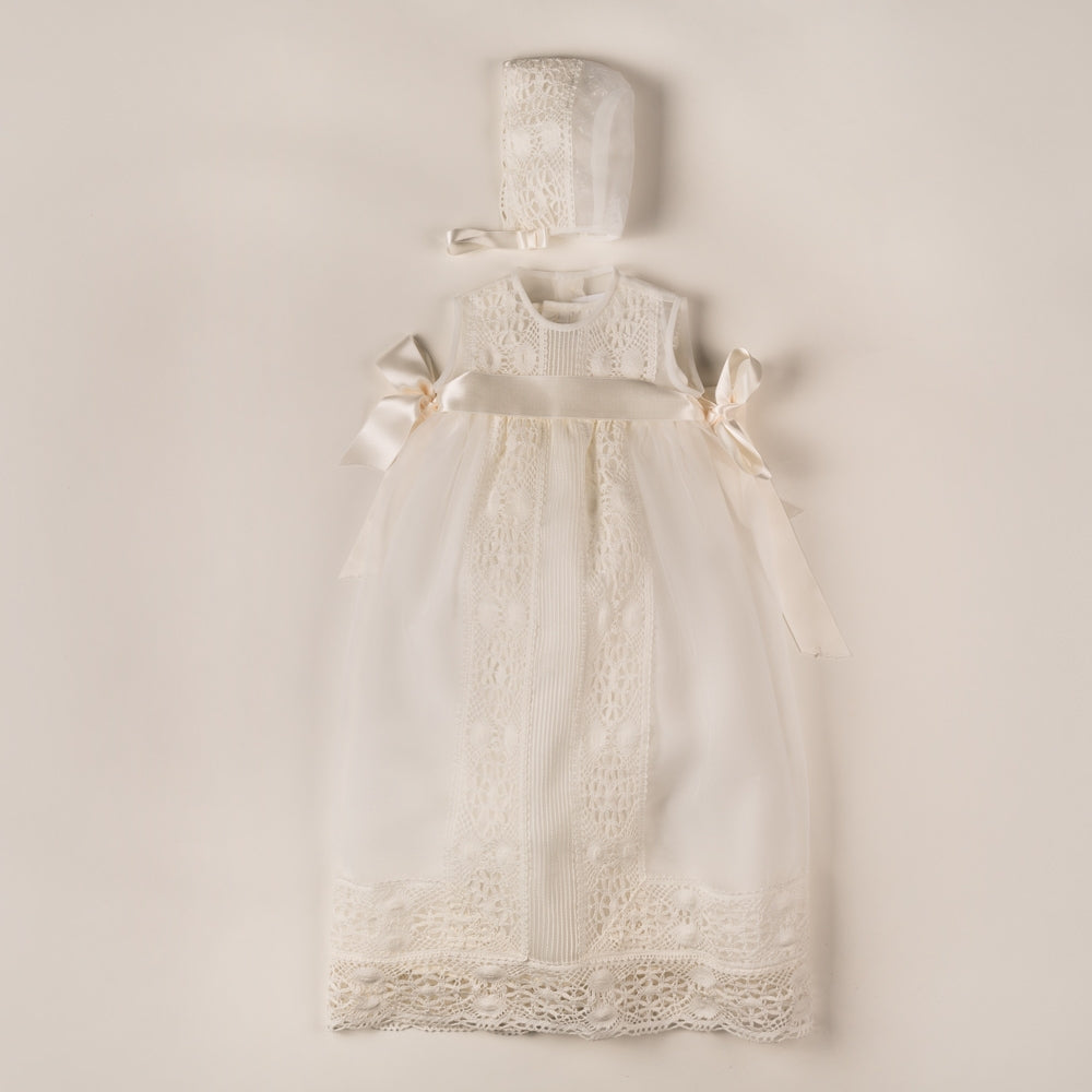Christening gown Baptism with Puntilla Capota