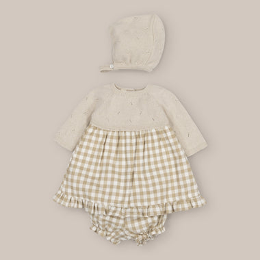baby dress set Cashmere with  Bonnet