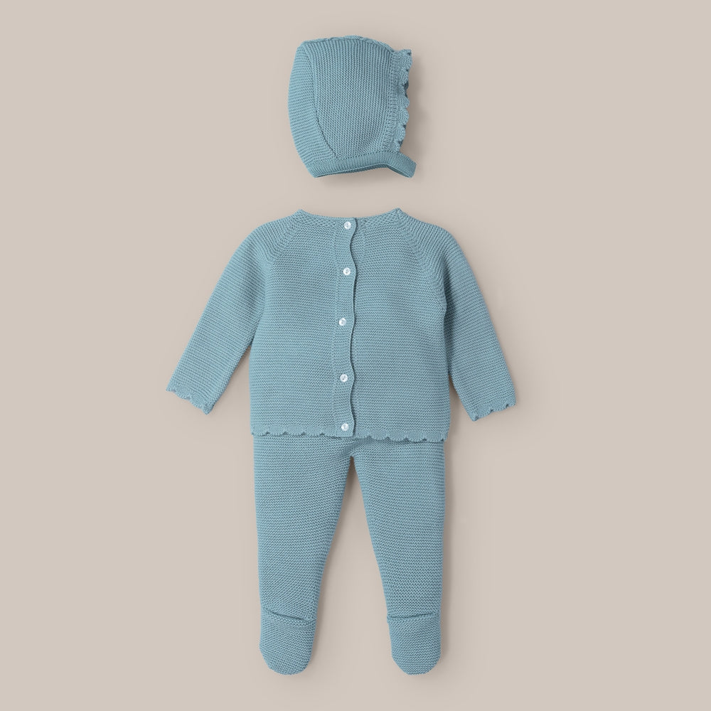 Conjunto Bebé Punto Cadena Verde Azulado