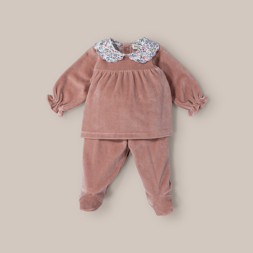 Conjunto Bebé Veludo Groselha