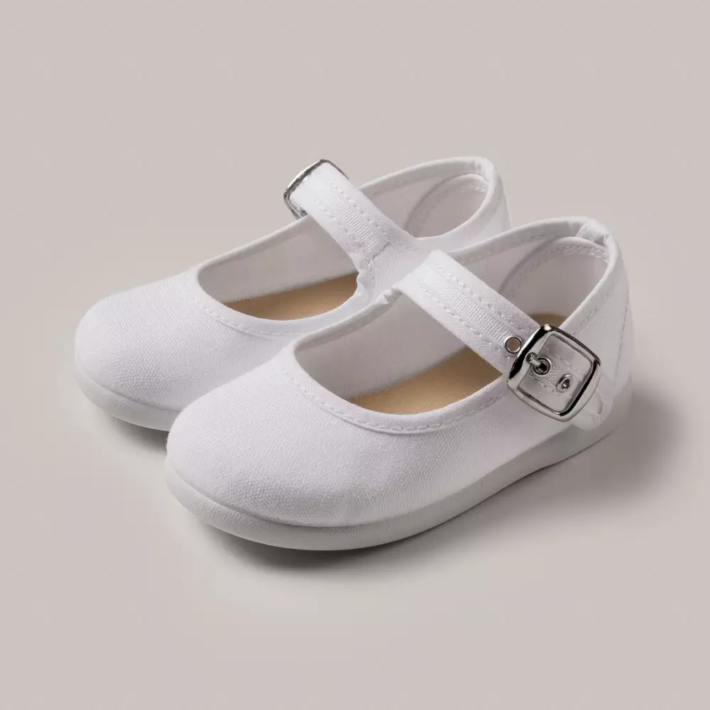 WHITE BUCKLE MARY JANES CANVAS