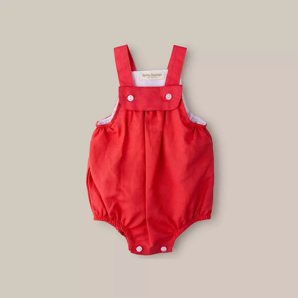 RED LINEN BABY ROMPER WITH...