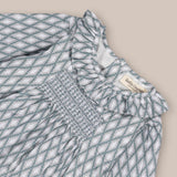 Girls' Dress with Green Diamond Nest Pattern