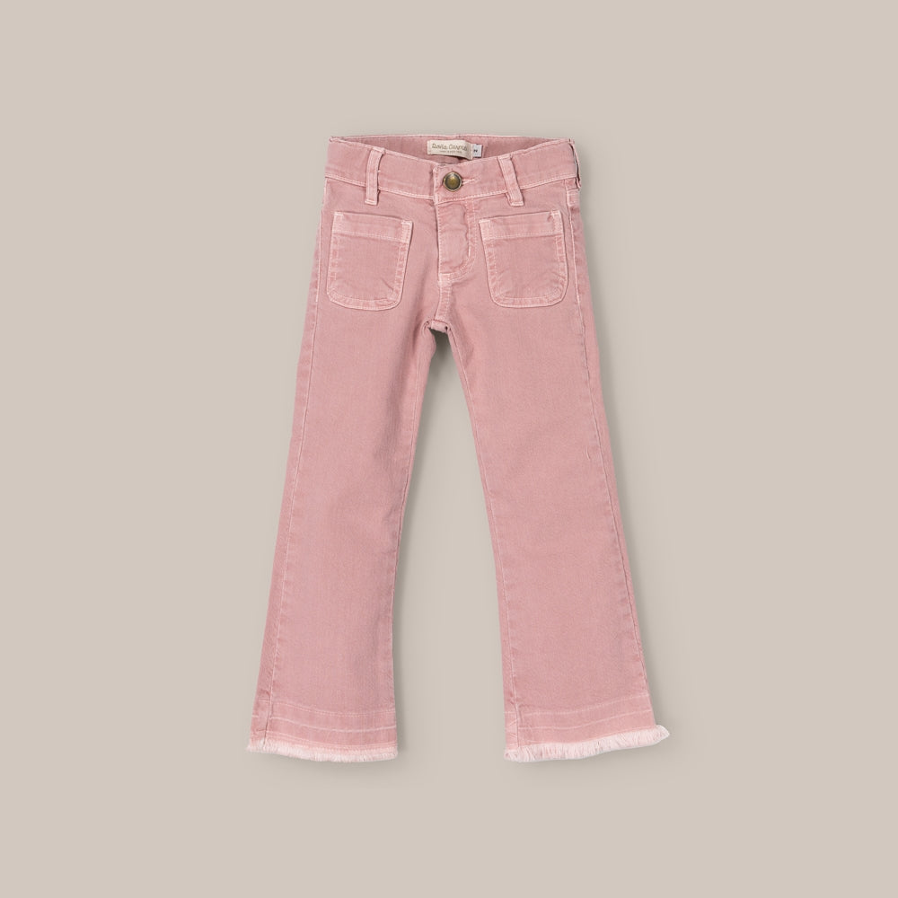 Niña Pantalones Campana Rosas Y Blancos JEANS FLARE TACHAS Rosa