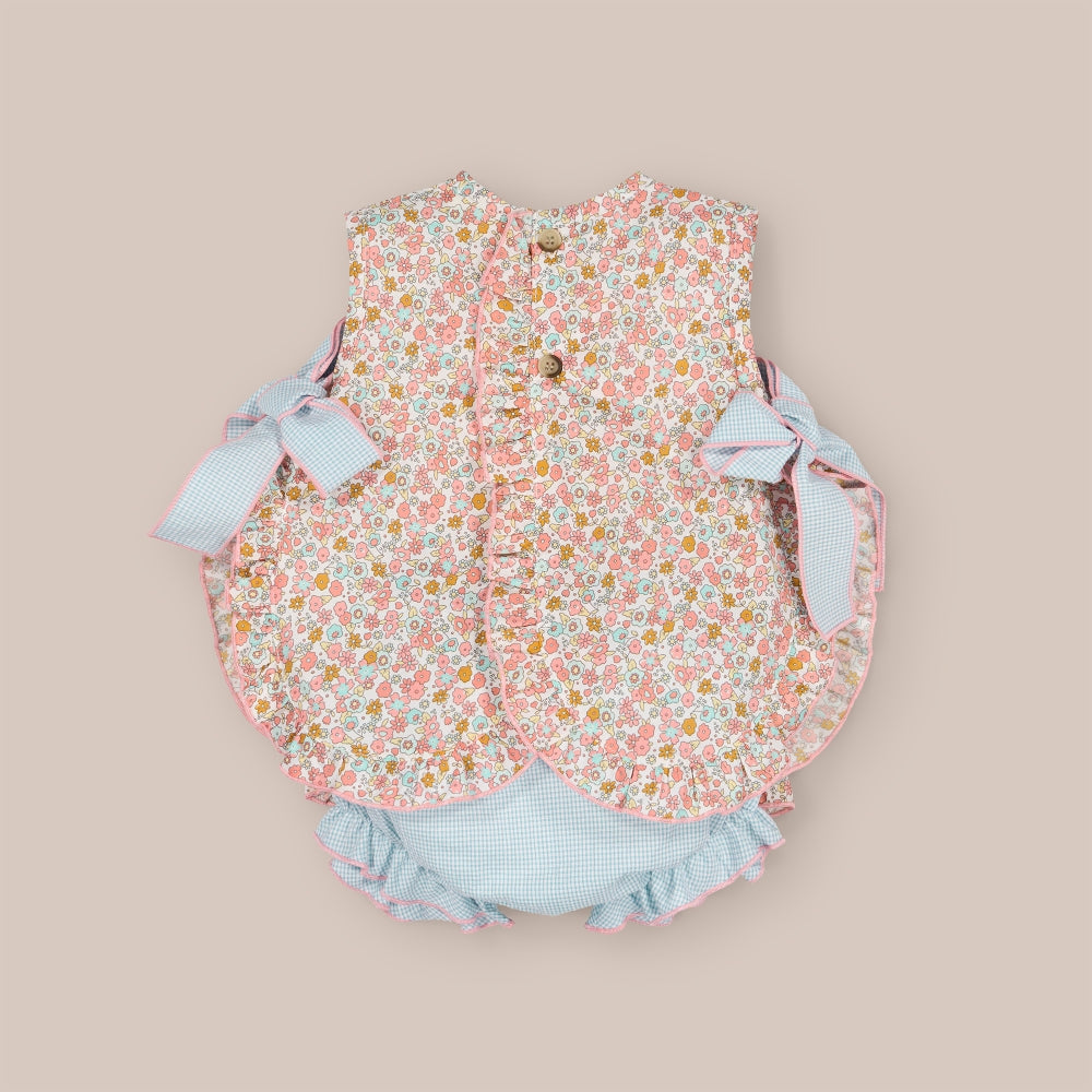 Vestido de bebê com tapa-fralda Laços Turquesa