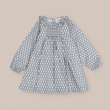 Girls' Dress with Green Diamond Nest Pattern