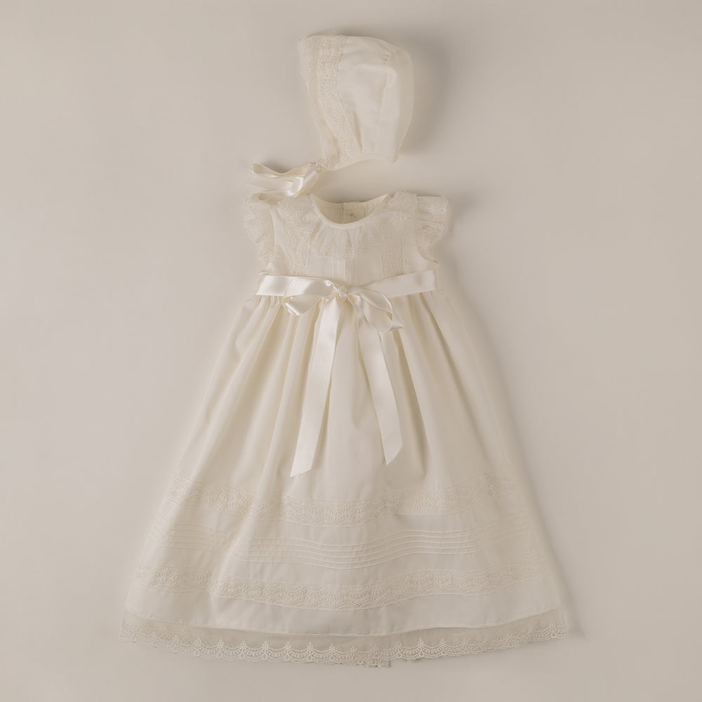 Long Baby Dress Of christening with  Bonnet Entredos
