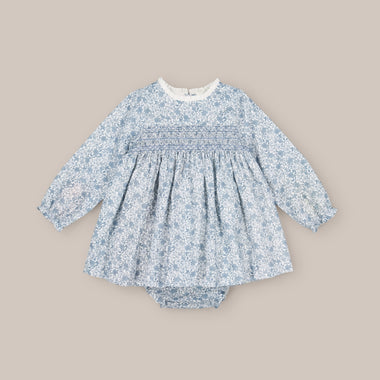 baby dress set Smock Blue tea