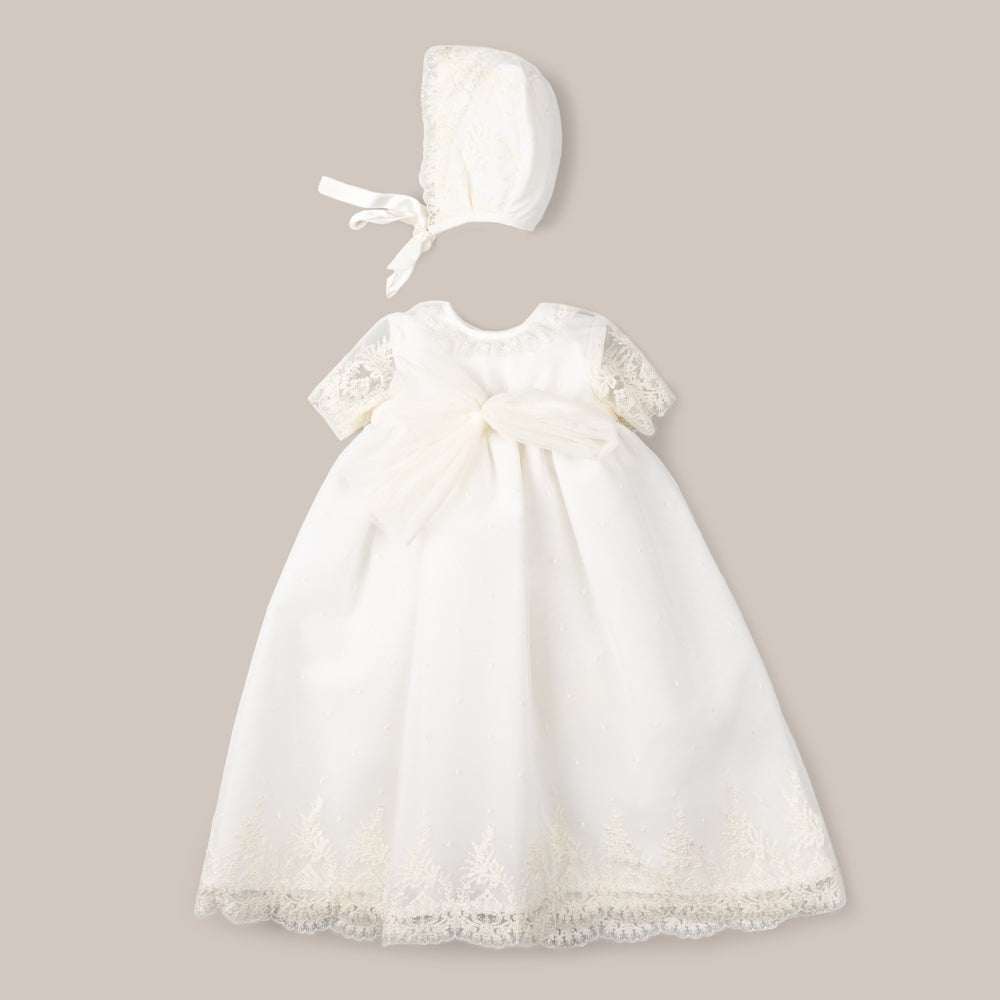 Skirt christening with  Bonnet tulle