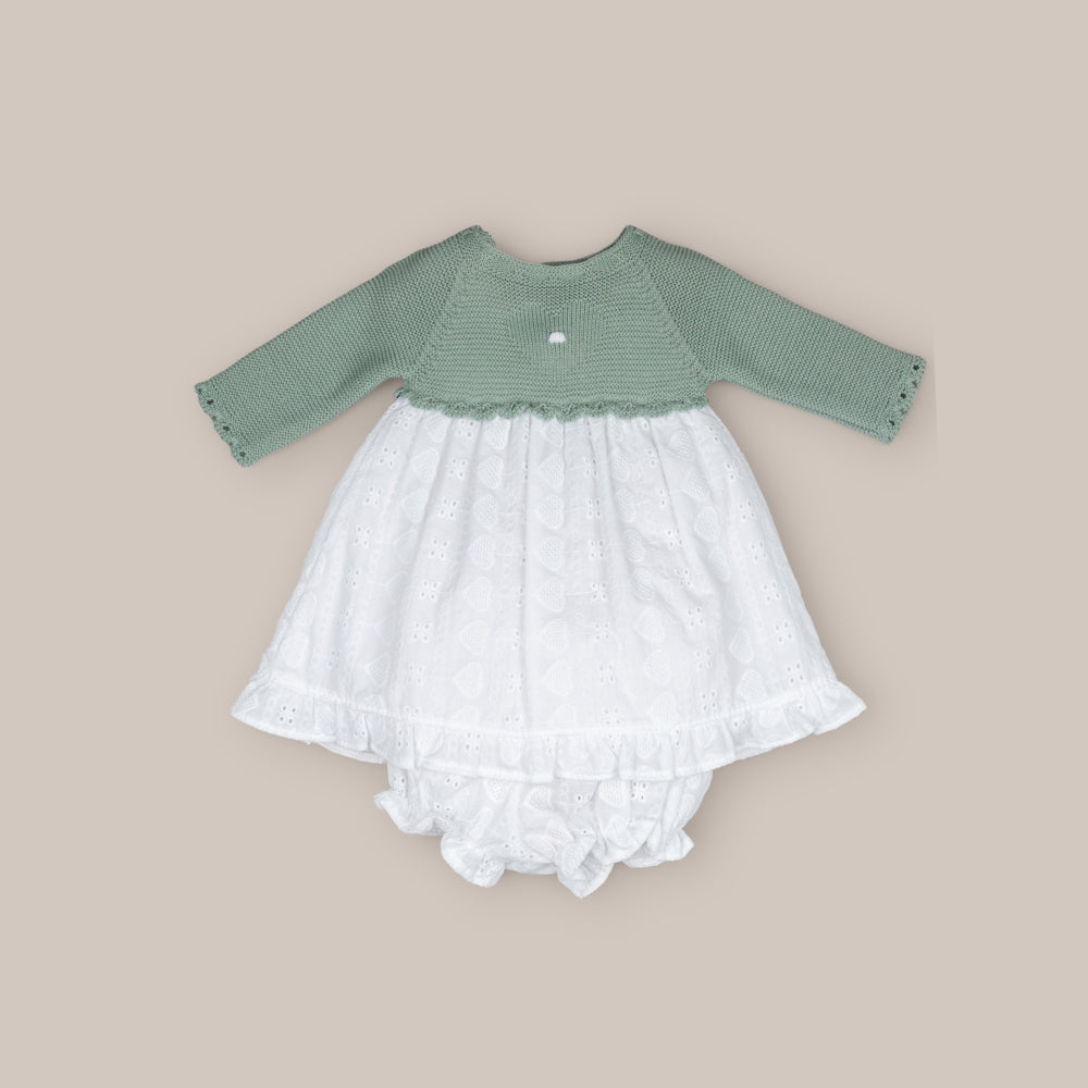 Ensemble robe et culotte pour bébé Coeur vert en poudre